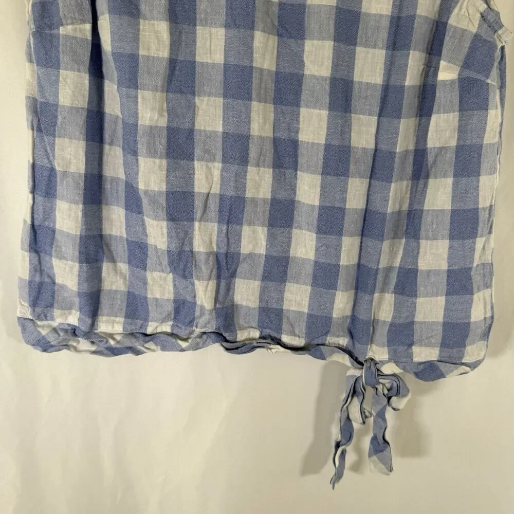 J. Crew Tank Top Women's 10 Blue White Plaid Linen Cotton Blued Tie Bottom